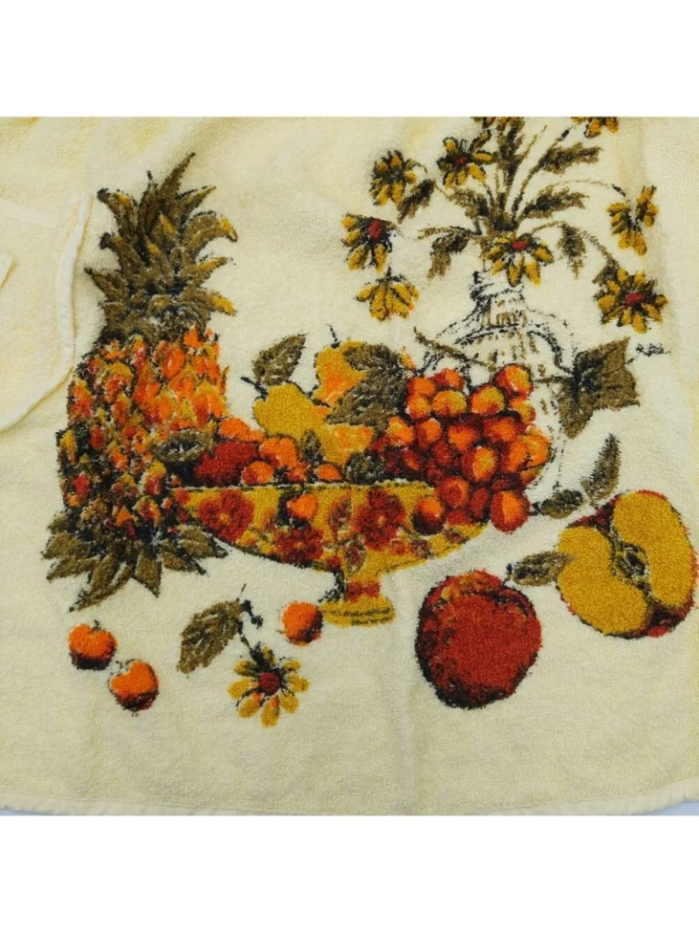 Vintage Terrycloth Cannon Royal Family Half Apron Fruit Basket Yellow Floral